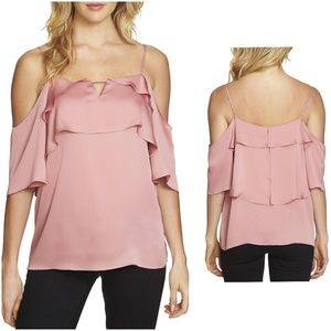 1.State Dusty Pink Cold Shoulder Tiered Top Blouse